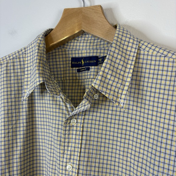 Ralph Lauren Mens Sz 3XB Big Blue Yellow Check Classic Fit Button Down Shirt - Picture 1 of 6